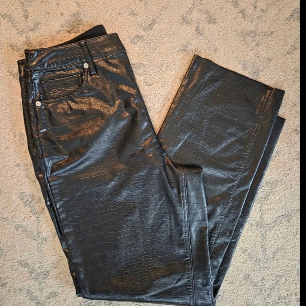 Express Black Crocodile-Embossed Straight Leg Pants